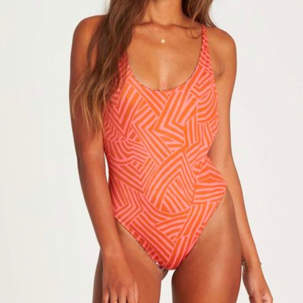 Billabong Vibrant Coral Patterned One Piece Swimsuit